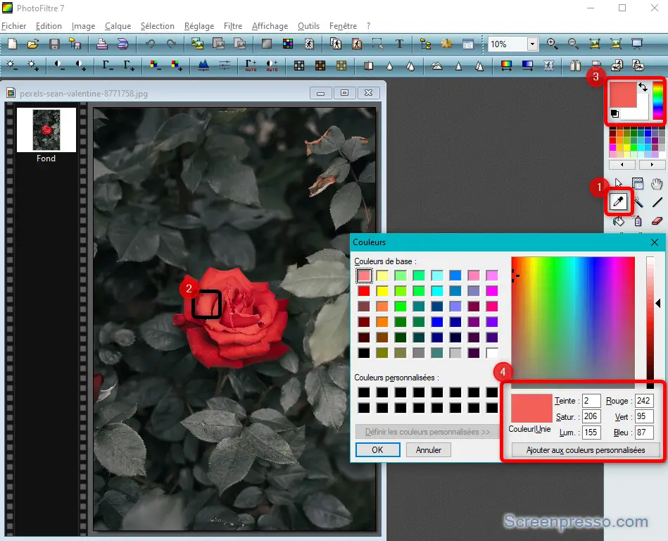 Sélectionner une couleur sur PhotoFiltre - Photos-tips